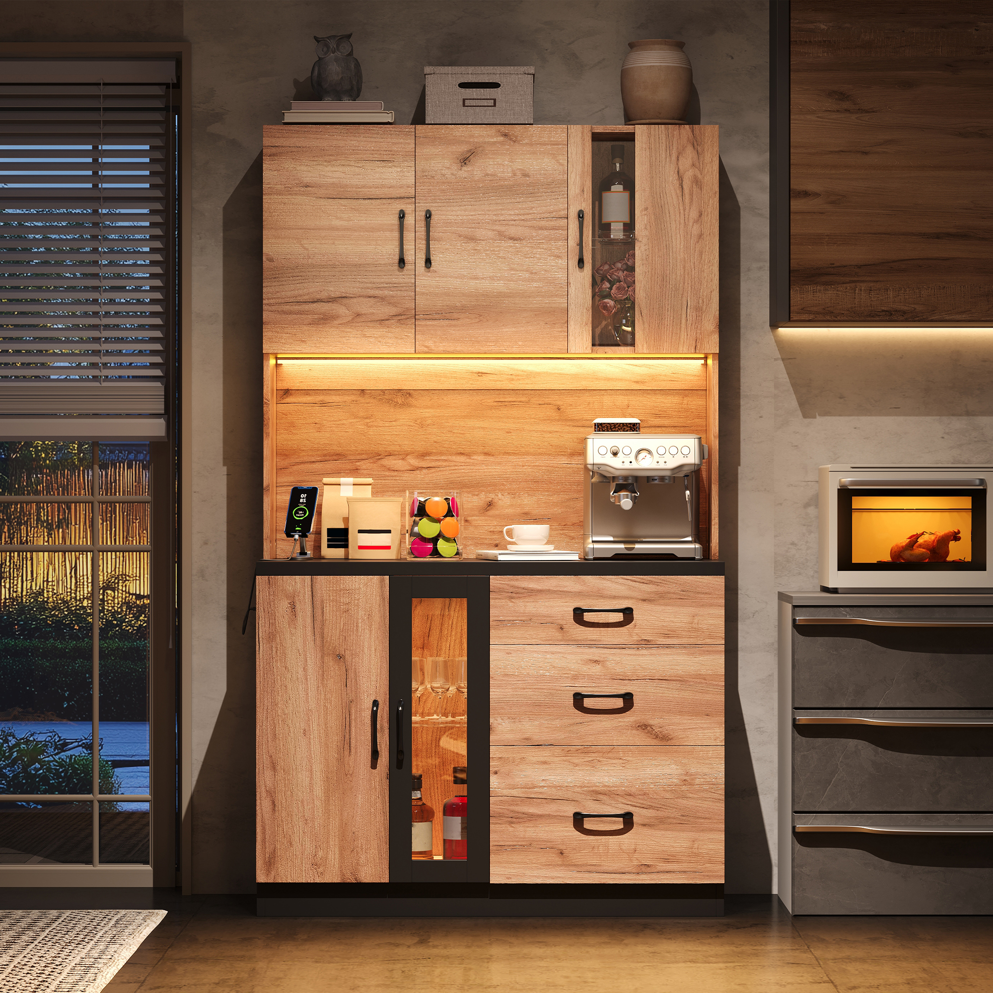 Küchenhochschrank 105x40x180 Cm Mit Led-beleuchtung Und Eu-steckdosen