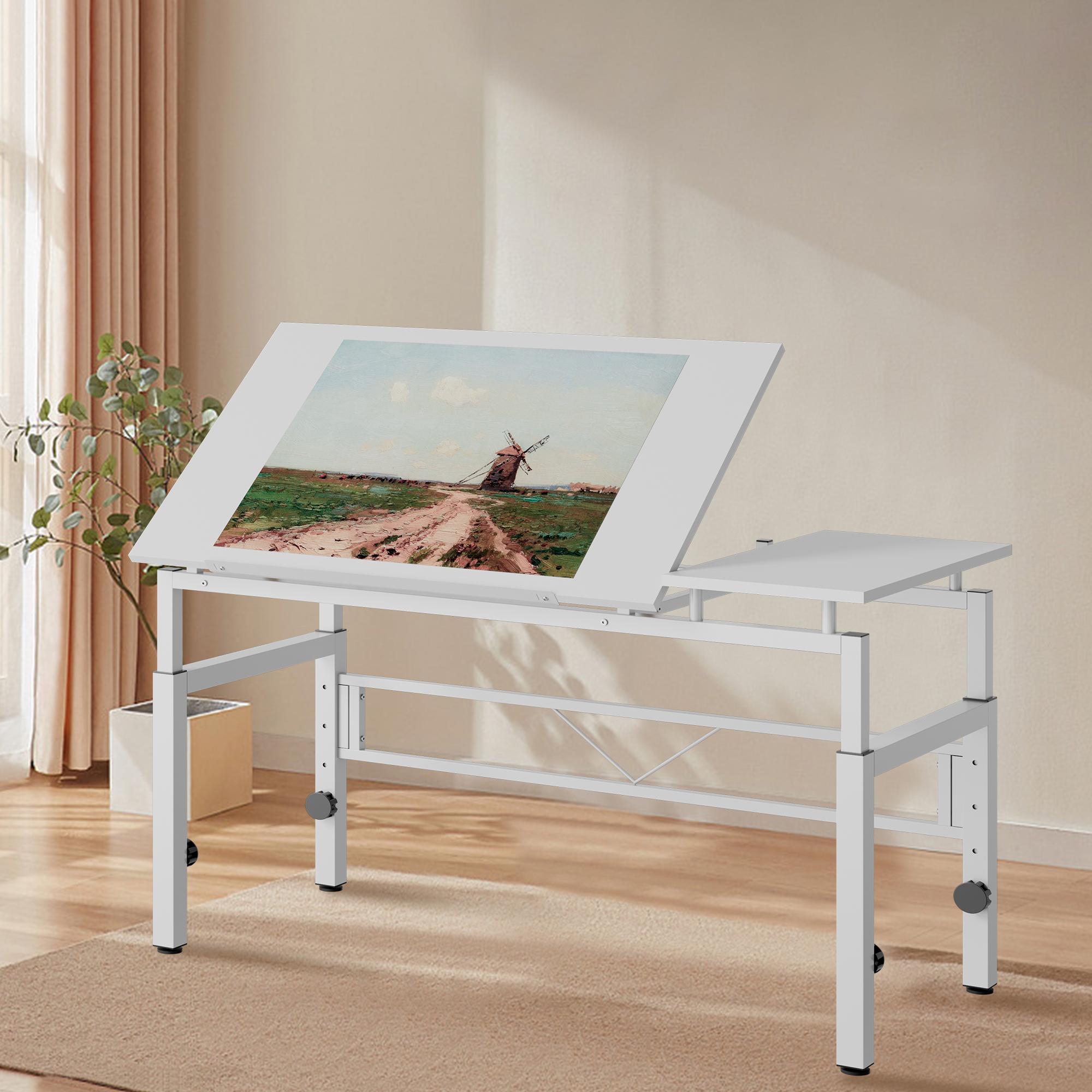 Zeichentisch Weiß, Neigbare Tischplatte, Höhenverstellbar, Mdf/metall, 120x60cm