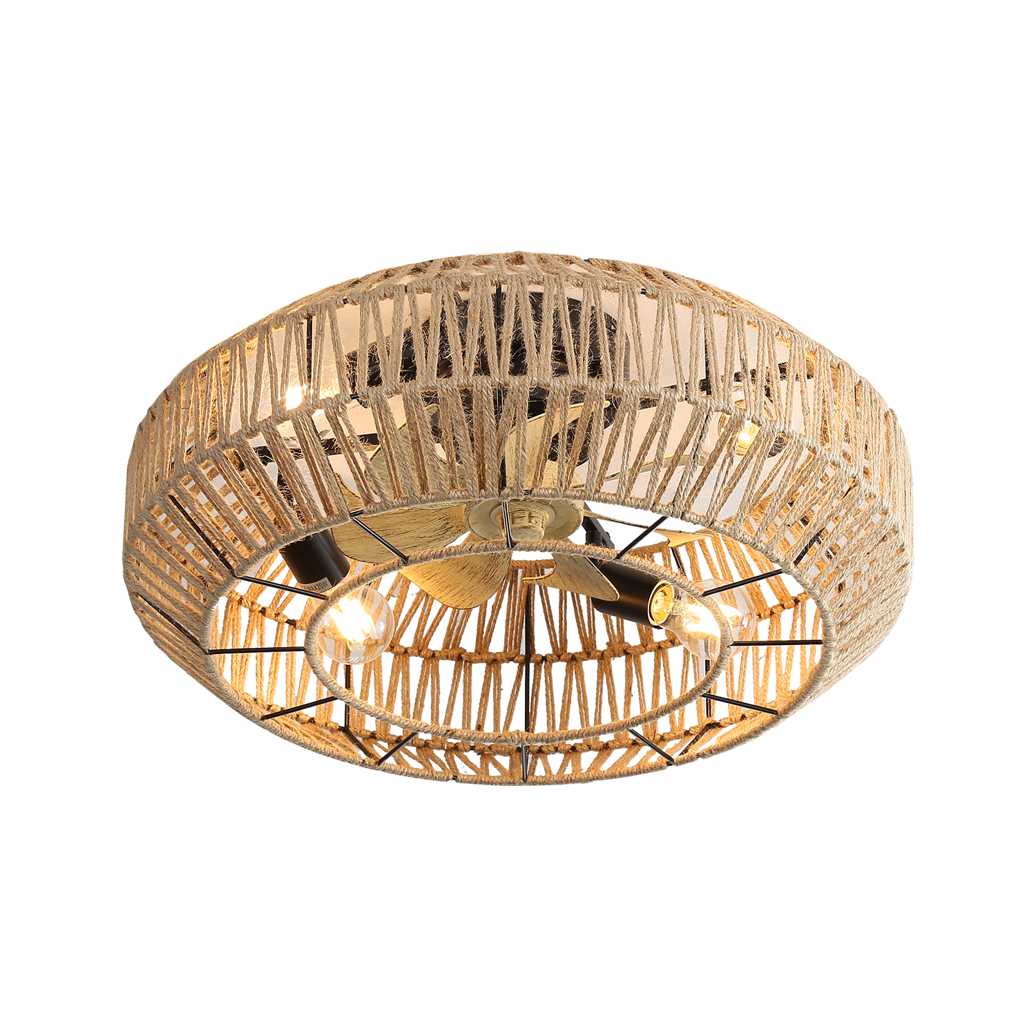 56cm Neuheit Boho-käfig-deckenventilator Mit Geschlossenem Rattangeflecht, 6 Geschwindigkeitsstufen