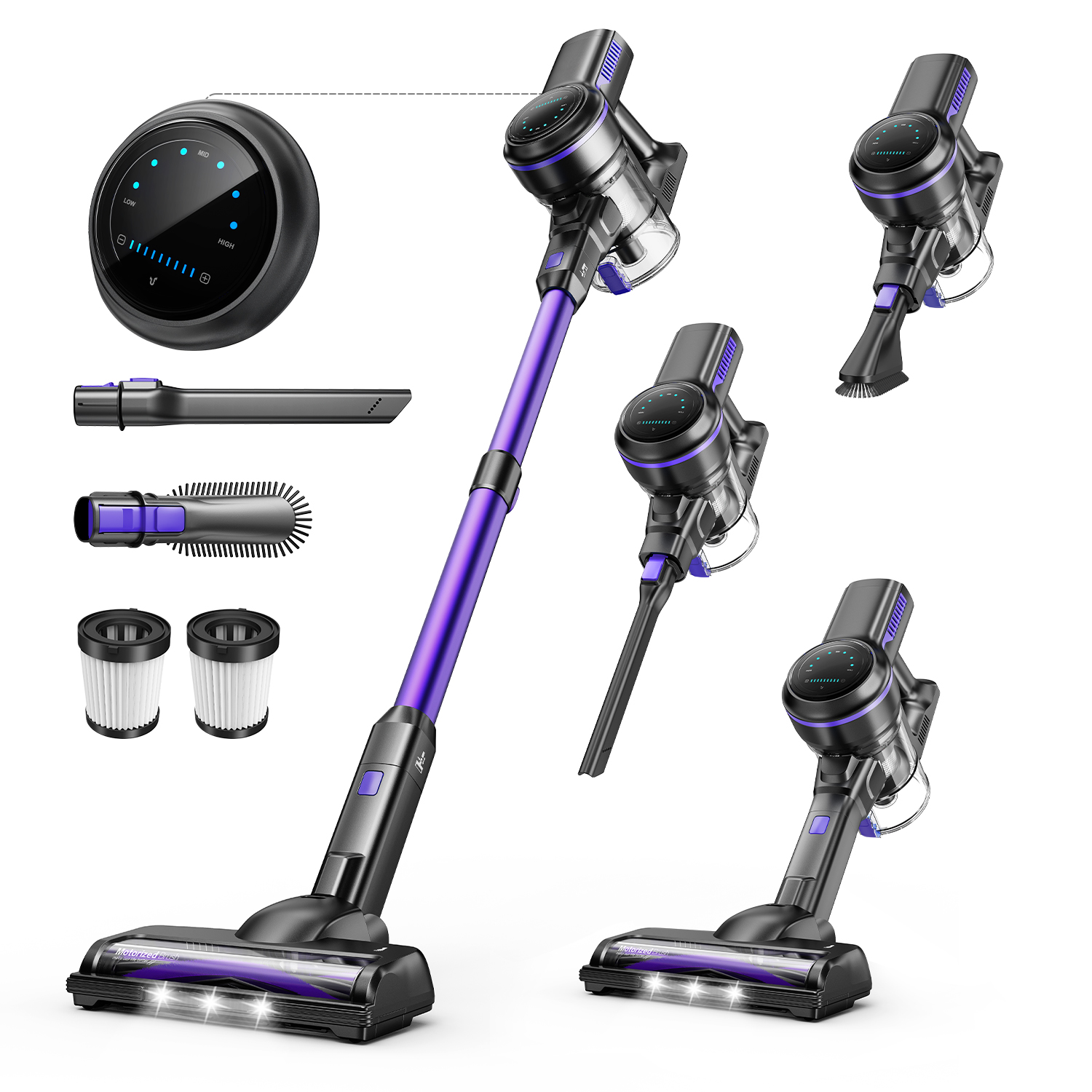 Inse S7p Purple Cordless Stick Vacuum Cleaner With Led Display And Soft Roller Brush