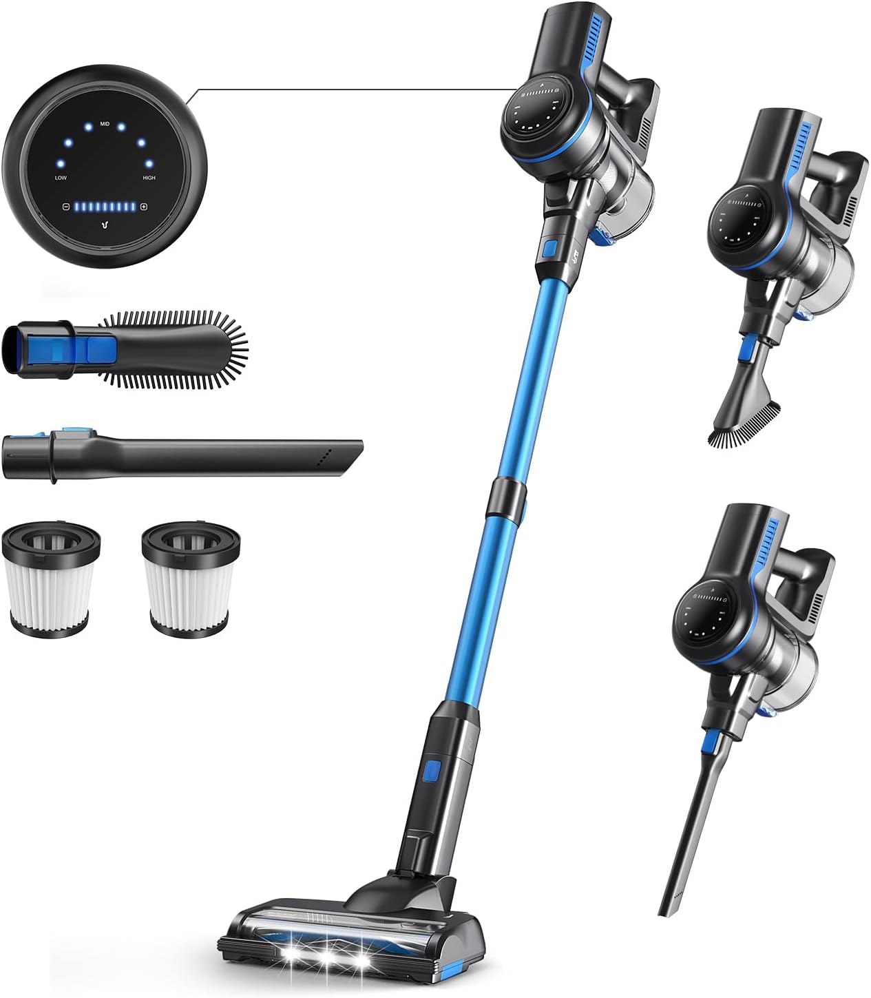 Inse S7p Blue Cordless Stick Vacuum Cleaner With Led Display And Soft Roller Brush