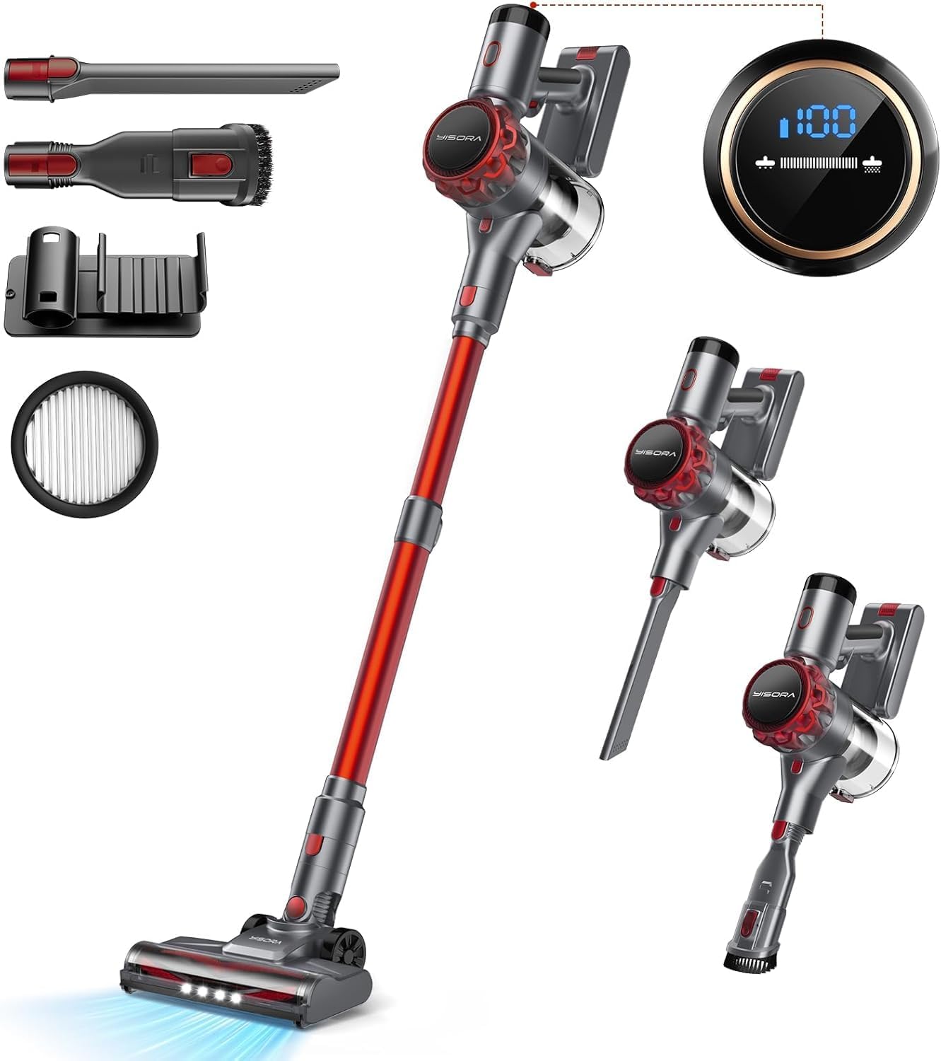 S3p Red-gray Cordless Broom Vacuum Cleaner