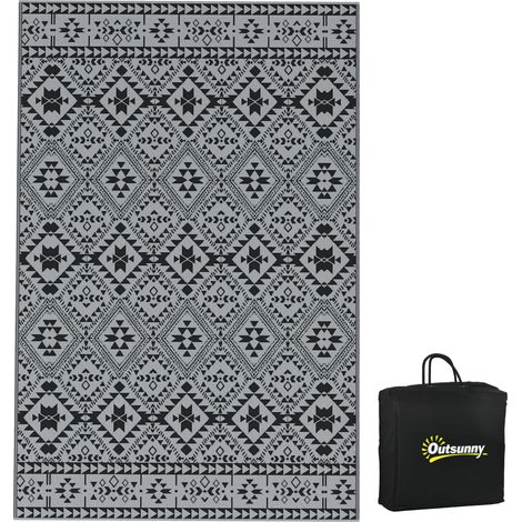 Außenmatte, Wasserdicht Für Balkon, Terrasse Und Camping – Geometrisches Muster, Umweltfreundlich, 3 Mm Dick, Farbe Schwarz Und Grau, Maße 182 X 274 Cm