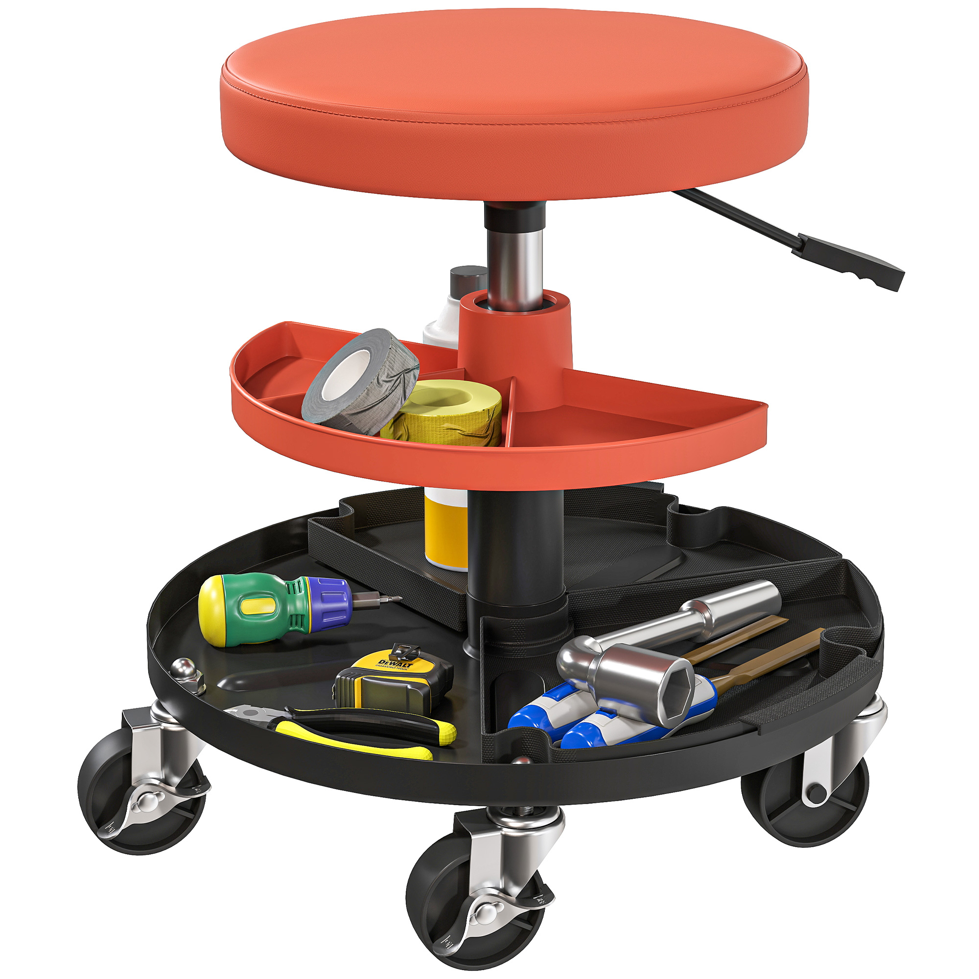 Rollbarer Werkstatt-hocker, Mechaniker-sitz, Höhenverstellbar 40-51 Cm, 2 Ablagen, 38x38x51 Cm, Gelb