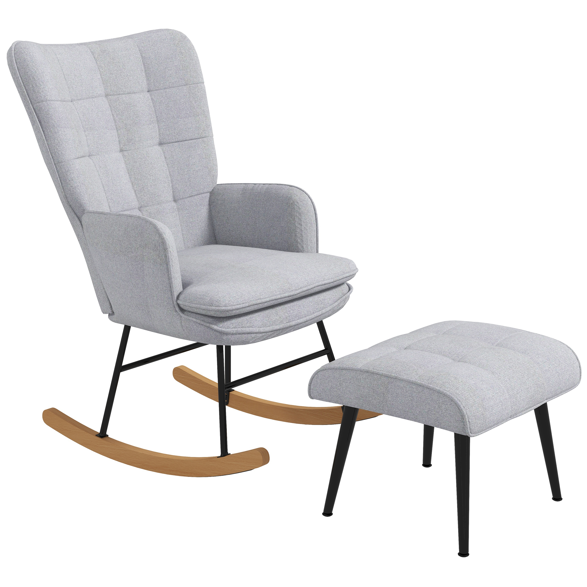 Schaukelstuhl Schwingsessel Mit Hocker, Armlehnsessel, Relaxsessel Mit Leinenoptik