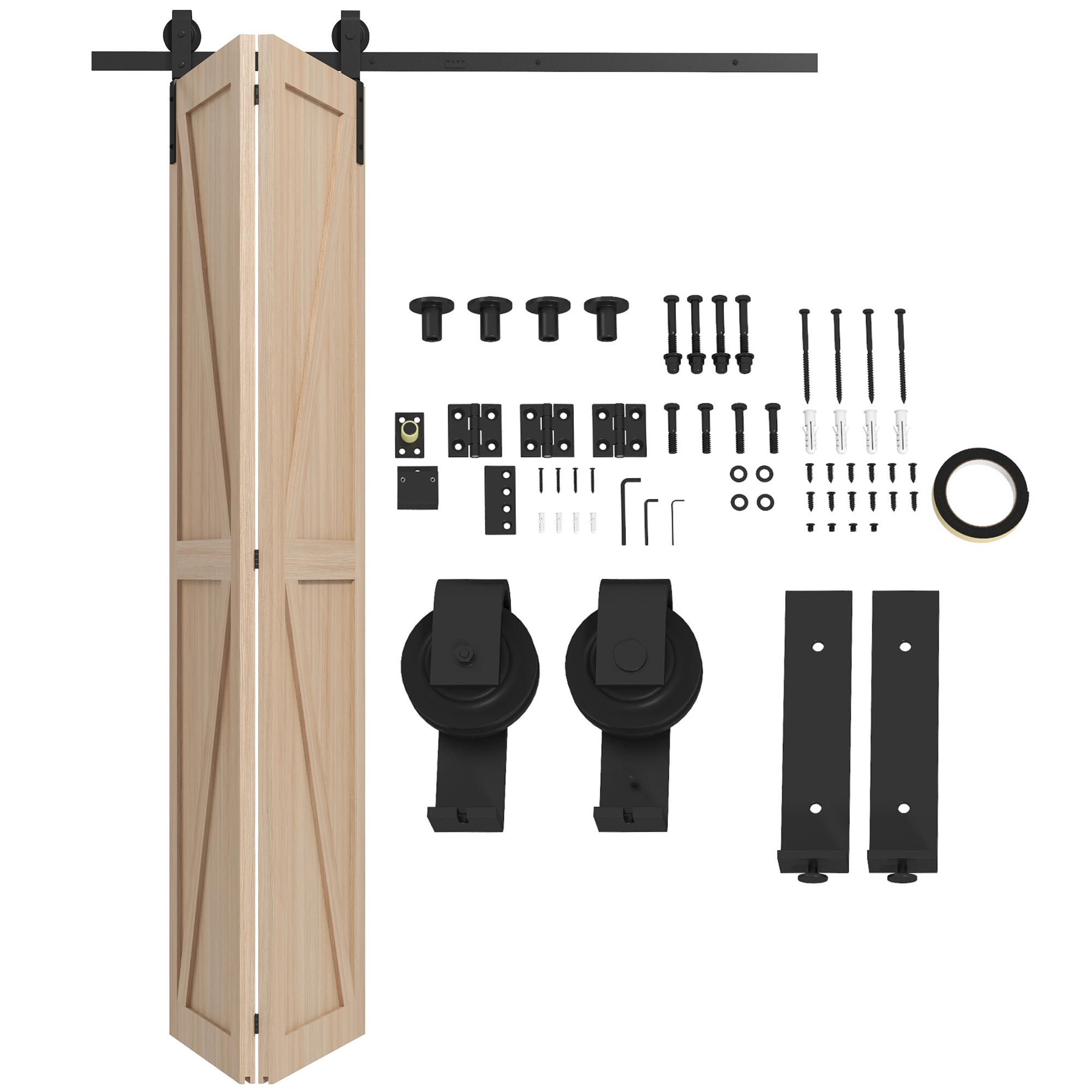 Schiebetür-beschlag-set Klappbar, Stahl, 152,5x0,5x4 Cm, Schwarz