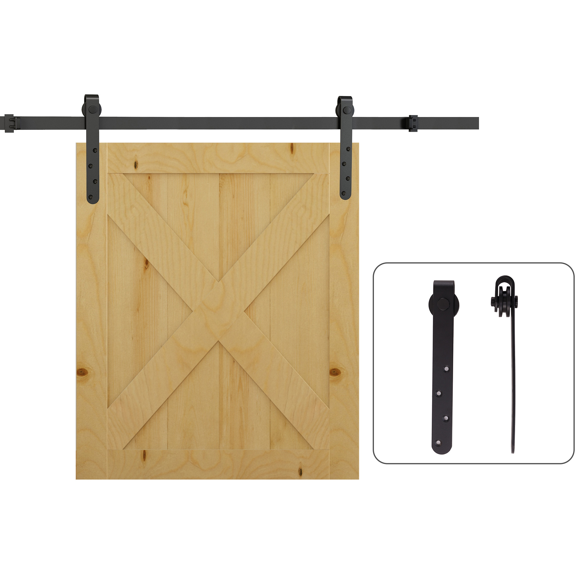 Schiebetür-beschlagsset, Für Türen 20-25 Mm, Bis 0,9 M Breit, Bis 20 Kg, Stahl Schwarz