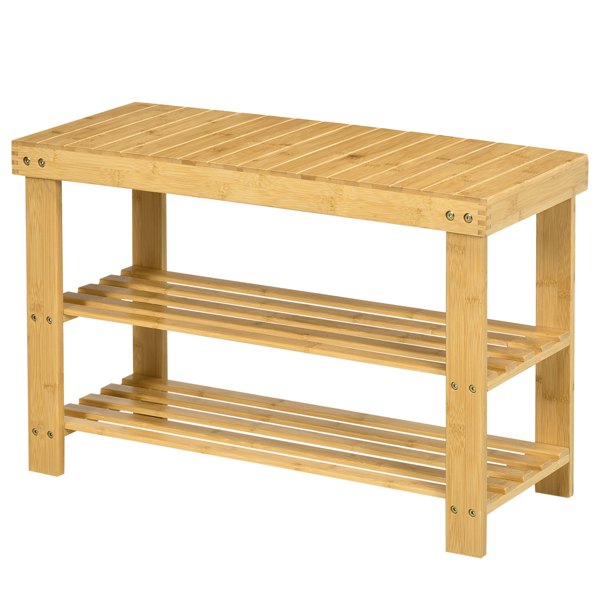 Schuhbank Garderobenbank Aus Bambus Mit 3 Etagen Für 6 Paar Schuhe, Schuhregal 70 X 28 X 45 Cm