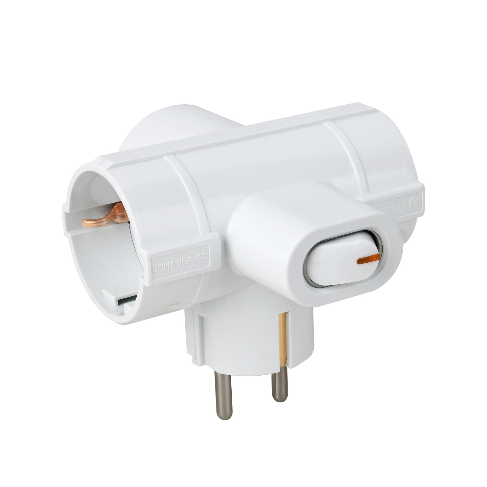 Schuko-adapter 3-fach, Seitliche Steckdosen, Mit Ein/aus-schalter, 16a, Weiß