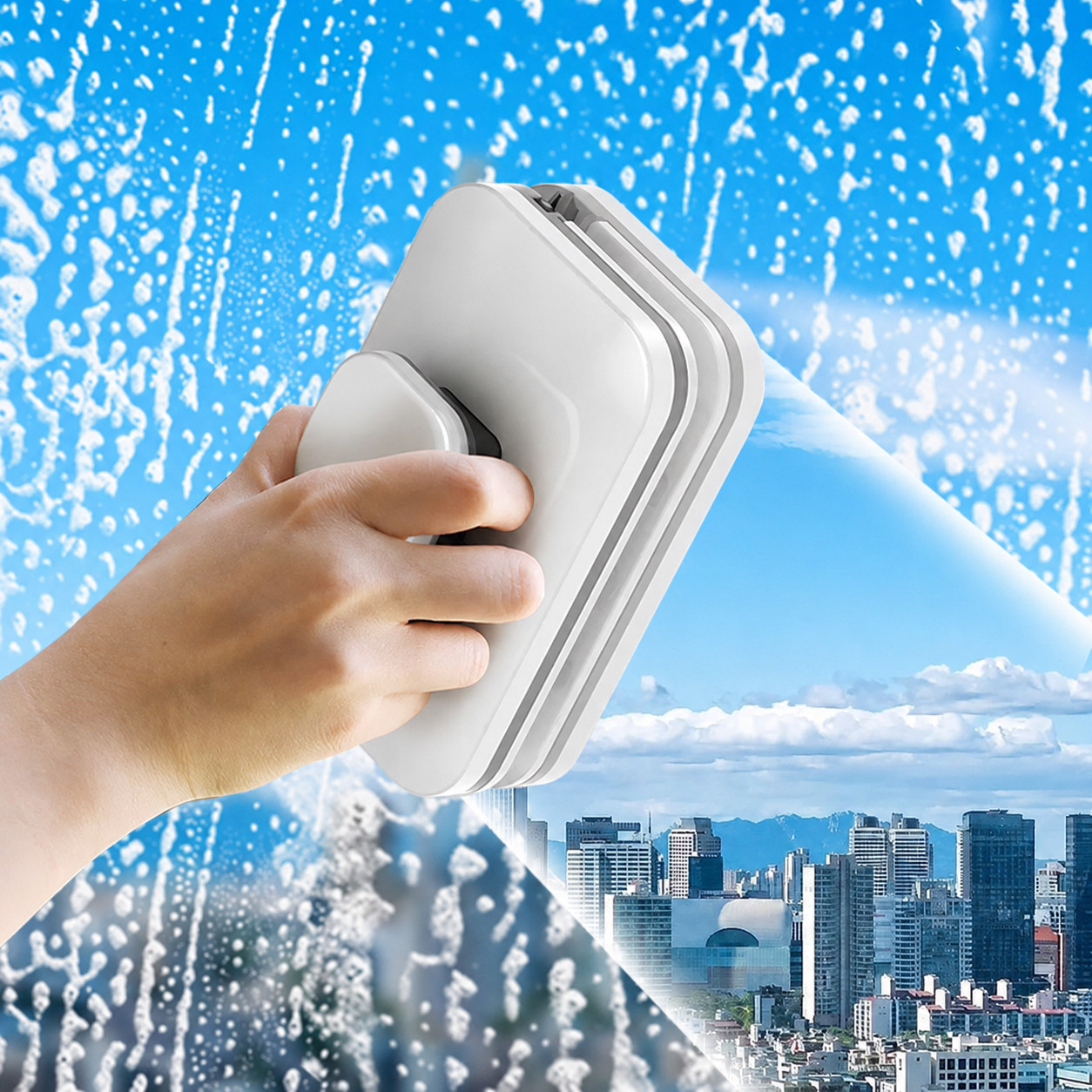 Magnetischer Fensterreiniger Für Einfachverglasung 3–10 Mm – Reinigt Die Außenseite Sicher Von Innen, Starke Magnetische Haftung, Automatische Wasserabgabe