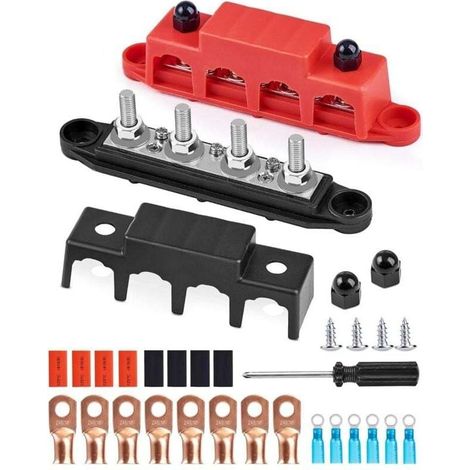 Bloc De Distribution Bloc De 12v-48v Dc Busbar 250a Avec 4 X M8 Boulons,barres De Distribution D'Énergie 5/16",bloc De Connexion De Batterie Pour Voitures, Camping-cars, Navires, Yachts (m8)