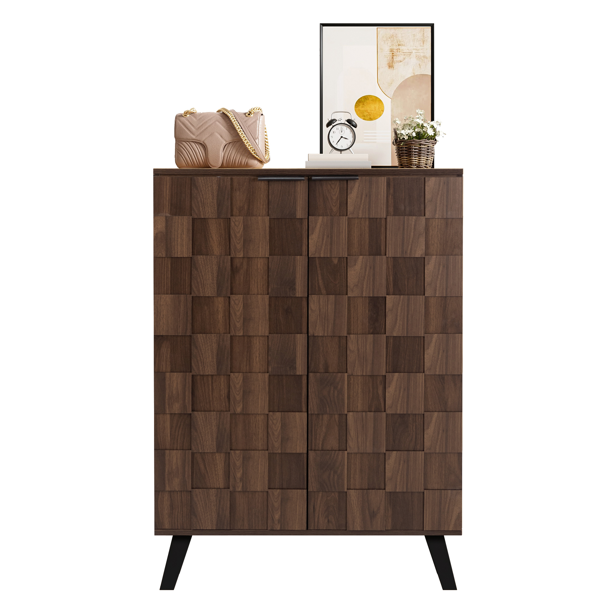 Sideboard, Moderner Schuhschrank Mit 5 Fächern In Dunkler Holzmaserung – Maße 80 X 35,5 X 110 Cm