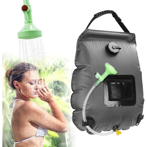 Sonnenduschbeutel 20l Grau – Camping, Solarheizung, Duschbrause Mit Ein-/aus-schalter, Außenbereich