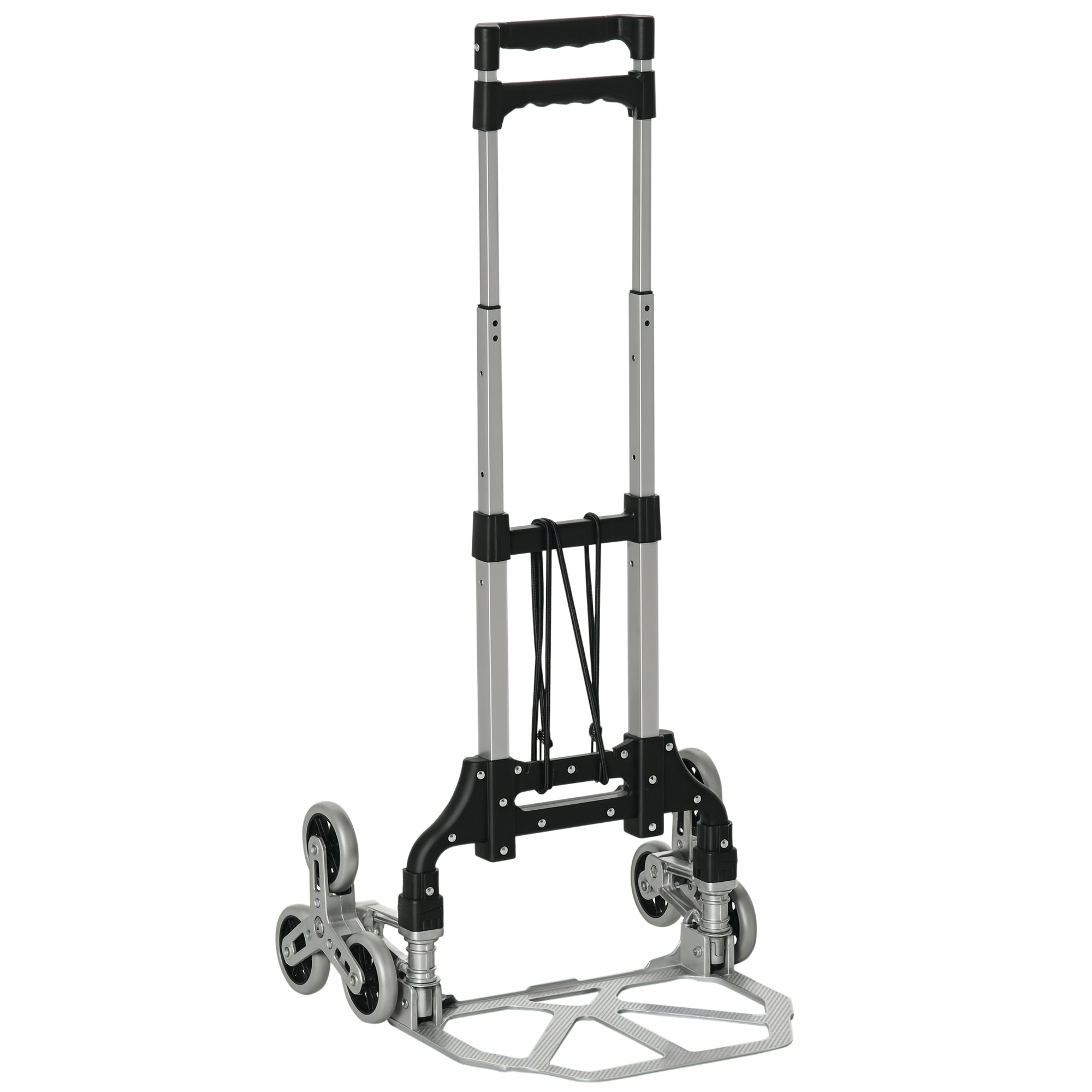 Treppen-sackkarre Klappbar, 6 Räder, Mit Befestigungsgurt, Bis 70 Kg, Silber-schwarz