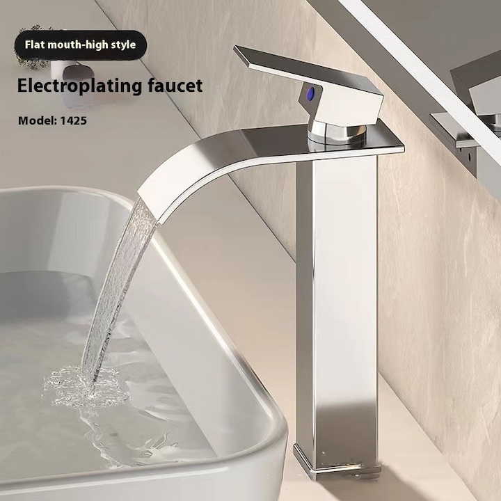 Waschbeckenarmatur, Wasserfallauslauf, Einhebelmischer, Minimalistisches Design, Inklusive Anschlüsse, Edelstahl, Robust Und Langlebig, Rost- Und Korrosionsbeständig, Einfache Montage, 30 Cm, Silber