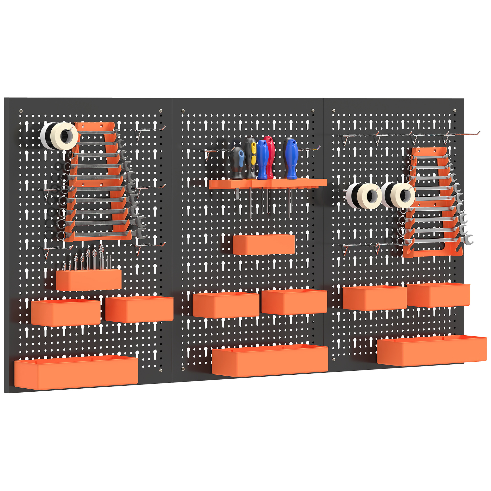 Wand-werkzeugorganizer 33-teilig, 120x60 Cm, Haken Boxen Ablagen, Schwarz-orange
