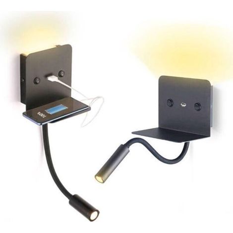 Wandleuchte Mit Led-leselampe 6 W Und Usb-anschluss – Schwarz