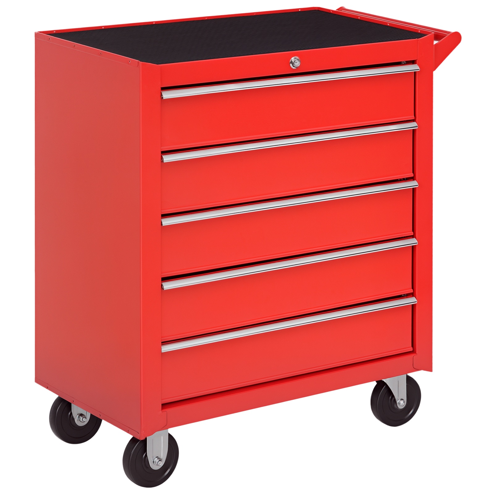 Werkstattwagen Auf Rollen, 5 Schubladen, Abschließbar, 2 Schlüssel, Stahl, 69x33x75 Cm, Rot