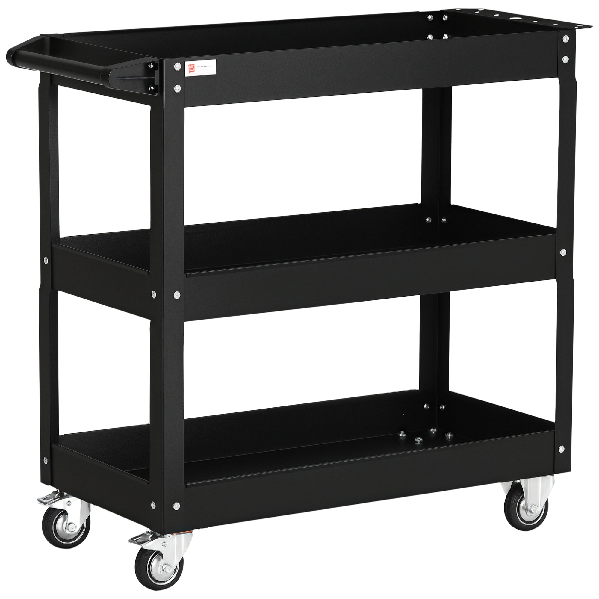 Werkstattwagen Aus Stahl, 3 Ebenen, Rollen Mit Griff, Bis 150 Kg, 83x35,3x76 Cm, Schwarz