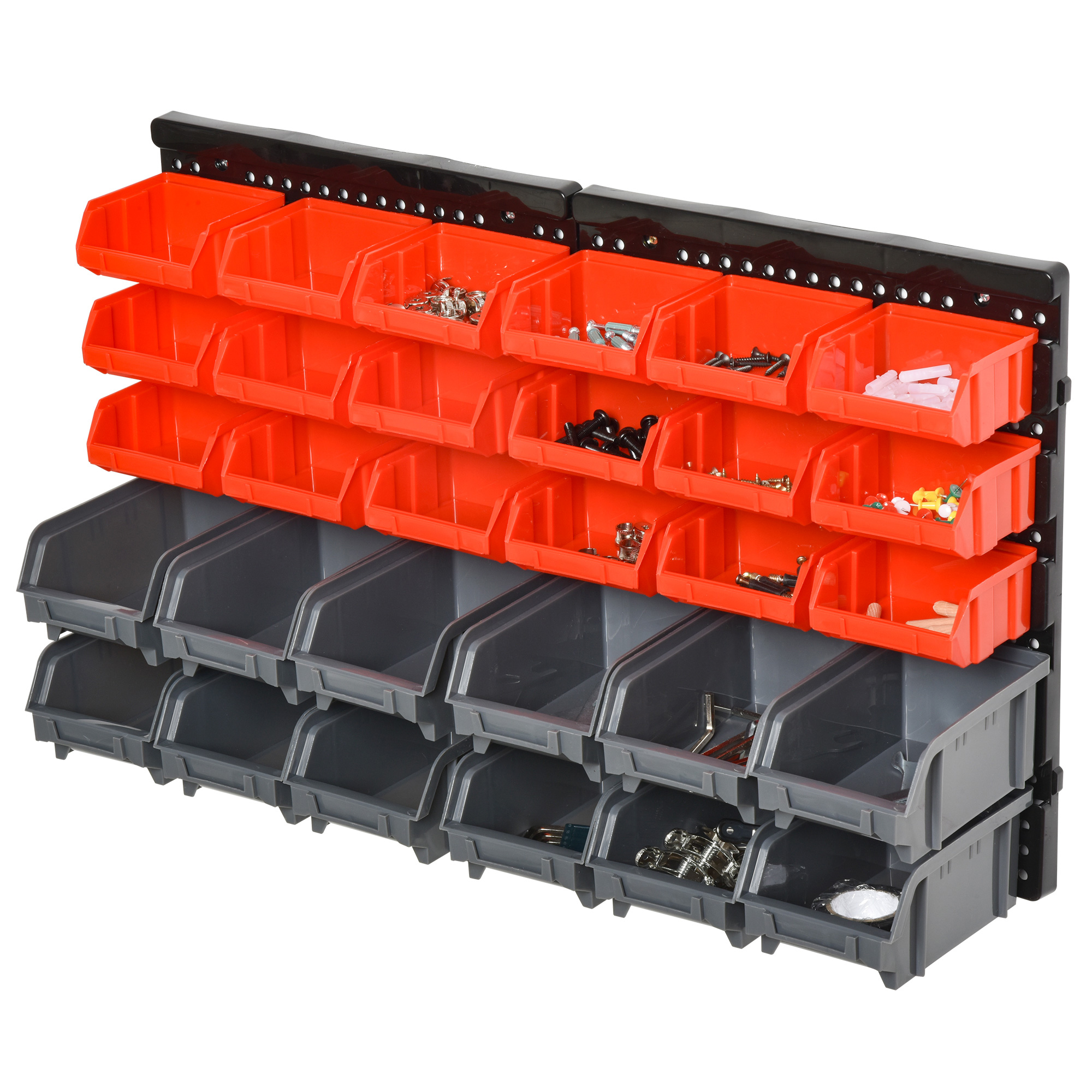 Werkzeug-wandpanel Mit 30 Verstellbaren Boxen, Pp, 37,5x18x63 Cm, Rot-grau-schwarz