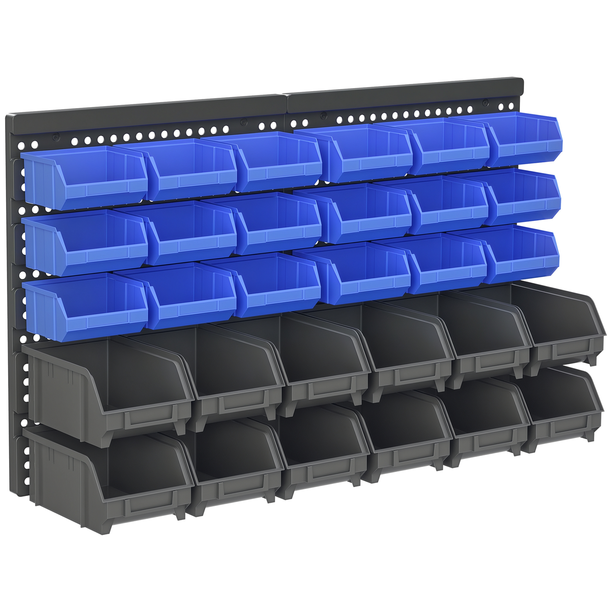Werkzeug-wandregal 33-teilig, 63x18x37,5 Cm, Mit 30 Abnehmbaren Boxen Und 2 Paneelen, Blau/grau