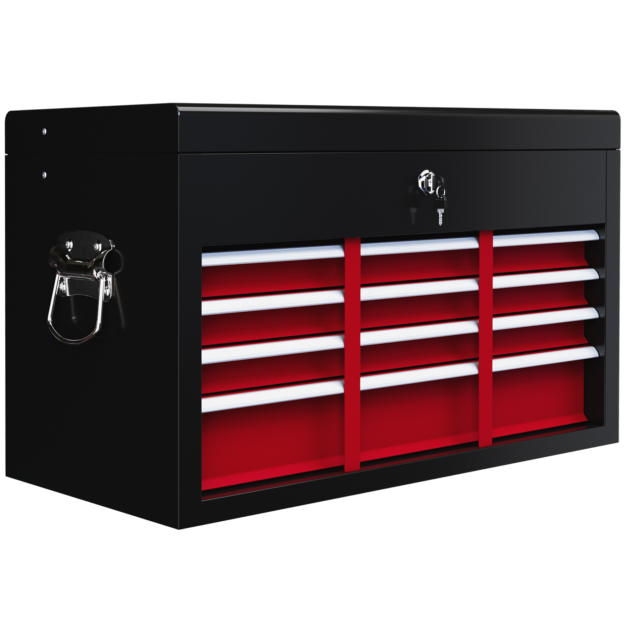 Werkzeugkoffer Mit 6 Schubladen Aus Stahl, Mit Schloss, 60x26x34 Cm, Schwarz/rot