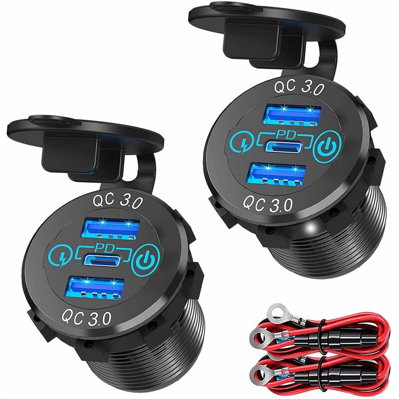 Pd 3.0 Dreifach-usb-autoladegerät Für 12v/24v, 60w Usb-c-multiladegerät Mit Schalter Für Boot, Lkw Und Wohnmobil