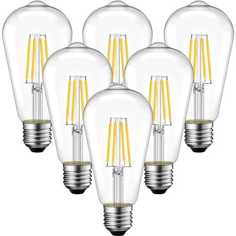 6 Stück Led-faden-glühlampen E27 4w Schraubfassung Warmweiß Transparent (3000k)