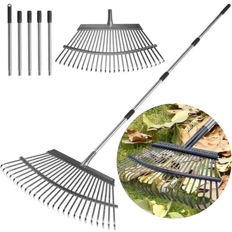 Robuster Gartenrechen Mit Langem Stiel – Kohlenstoffstahl-hofrechen, Breiter Kopf Für Rasen, Garten, Laub, Mulch Und Boden – Pflege-werkzeug