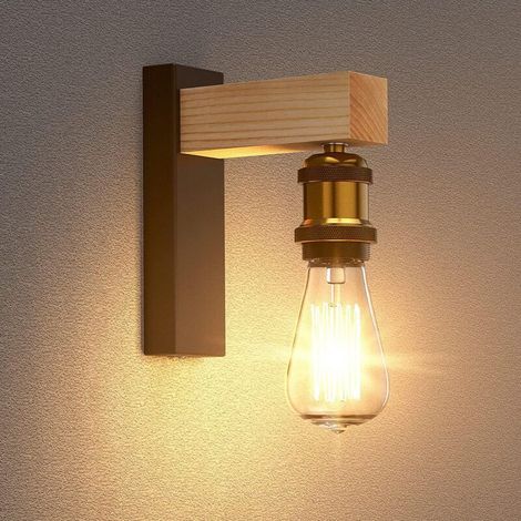 1 Stück Vintage-industrie-wandleuchte Mit E27-fassung, Moderne Wandlampe Aus Metall Und Holz, Eschenholz-wandleuchte, Innendekoration Für Wohnzimmer, Küche, Flur, Schlafzimmer