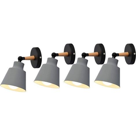 Set Aus 4 Retro-wandleuchten Aus Metall Und Holz Mit E27-fassung – Vintage-design Für Schlafzimmer – Maße: 12 Cm × 12 Cm × 9 Cm