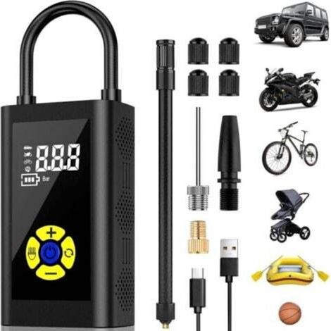 Tragbarer Luftkompressor, Reifenfüller Für Autos, Mini-autoluftpumpe Mit Digitalem Lcd-bildschirm, 150 Psi, Typ-c-ladung, 2000 Mah, Mit Led-lampe