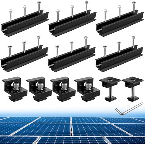 Kit Mit 6 Kurzen Aluminium-tragschienen Für Solarmodule, Mit 4 Z-endklemmen Und 2 Mittelklemmen, T-halterungen Für 30mm/35mm (kurze Schienen Von 200mm)