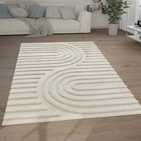 Langflorteppich Wohnzimmer Shaggy 3d-optik Ethnisch Boho-look Weich 120x160 Cm, Creme 7