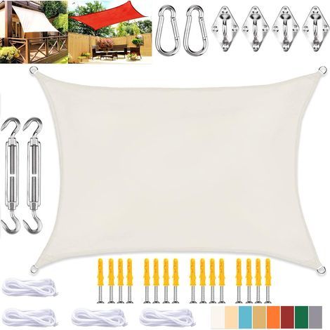 Rechteckige Beschattungsplane, Wasserdichtes Tuch Mit Uv-schutz Und Befestigungsset, Für Terrasse Und Garten, Cremefarben, 2 X 2 M