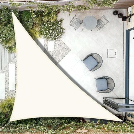 Dreieckiges, Wasserdichtes Sonnensegel 5 X 5 X 7 M, Uv-schutz Für Terrasse Und Garten, Farbe Creme