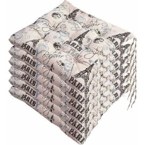 6er-pack Stuhlkissen 40x40 Cm – Polyester Und Natürliche Baumwolle – Maschinenwaschbar – Sichere Befestigung Mit Integrierten Bändern