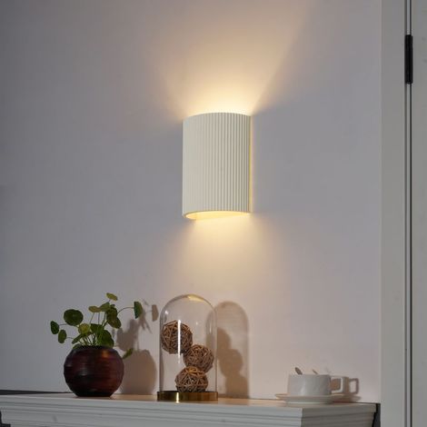 Wandleuchte Aus Gips – 1 Licht – L 19 Cm – Beige – Skandinavischer Stil – Innenbeleuchtung Für Wohnzimmer, Schlafzimmer, Küche Und Esszimmer