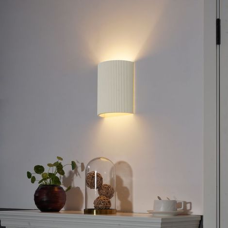 Wandapplique Aus Gips – 1 Licht – Länge 19 Cm – Beige – Skandinavischer Stil – Innenbeleuchtung Für Wohnzimmer, Schlafzimmer, Küche Und Esszimmer