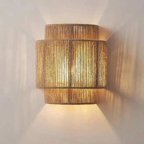 Bohemische Wandlampe Aus Geflochtenem Rattan Und Hanfseil, Rustikale Leuchte Im Landhausstil Für Wohnzimmer, Schlafzimmer Oder Treppenhaus