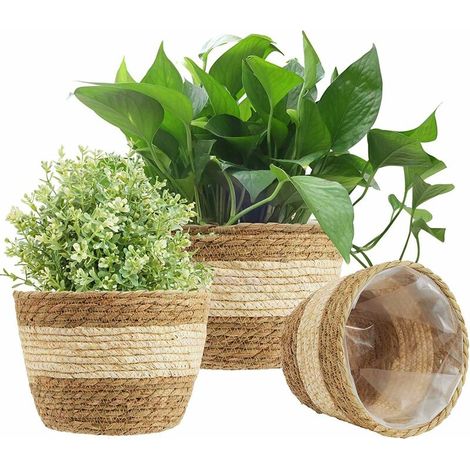 3 Stück Jute-gartentöpfe, 3 Größen, Gewebte Blumentopf-hülle, Aufbewahrungskorb Für Pflanzen, Innendekoration (beige)