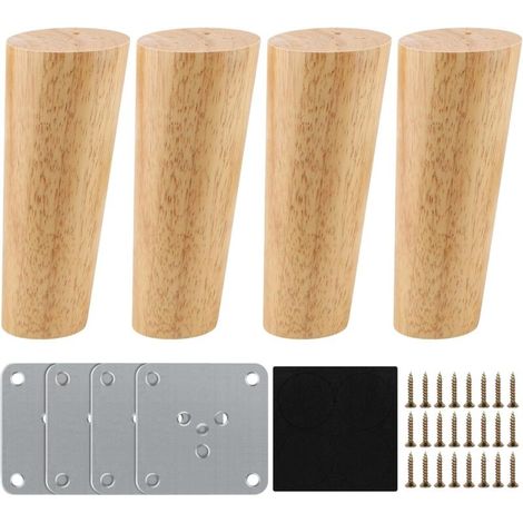 Möbelfüße Aus Holz Ersatz 12 Cm, 4er-set Holzmöbelfüße Mit Montageplatte, Schrauben Und Rutschfesten Pads, Hölzerne Möbelbeine, Sofabeine Aus Holz Für Bett Und Stühle