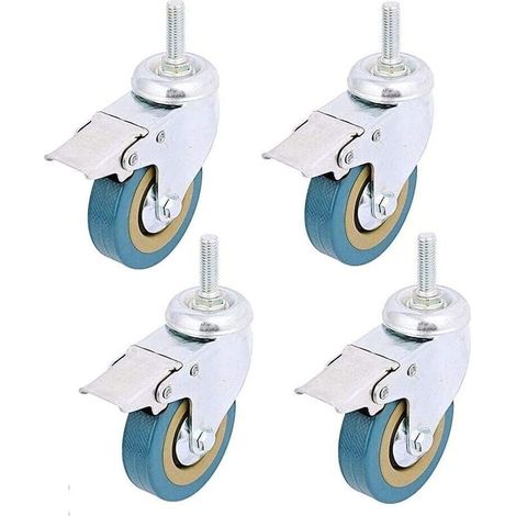 4er-pack, 3-zoll-schraubstiel-lenkrolle Mit Bremse, Nicht Markierend, Polyurethan-räder Für Wagen, Möbel Und Werkbänke (gewindestift: 12 X 30 Mm)