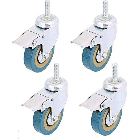 4er-pack, Verriegelung 3 Zoll Gewindestift Lenkrolle Schwenkbare Rotation Nicht-färbende Rolle Aus Polyurethan Mit Bremse Für Wagen, Möbel, Werkbänke (gewindestift: 12 X 30 Mm)