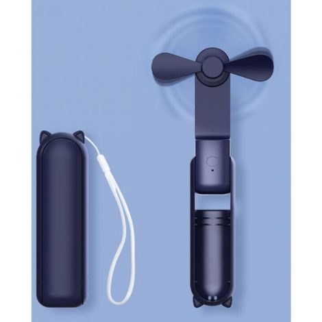 Tragbarer Mini-handventilator, Usb-wiederaufladbarer Ventilator [14-21 Stunden], Faltbarer Und Leiser Persönlicher Ventilator Mit Externer Batterie, Taschenlampe - Blau