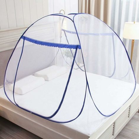 Moskitonetz Pop-up Für Doppelbett, Mit Reißverschluss Und Doppeltür, Tragbares Zelt, Reise-moskitonetz, Einfache Und Schnelle Installation, Blau 150x200x180 Cm