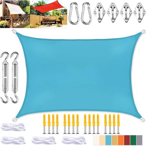 Rechteckiger Sonnenschutzsegel, Wasserdichtes Tuch Mit Uv-schutz Und Befestigungsset, Für Terrasse Und Garten, Seeblau, 4 X 5 M