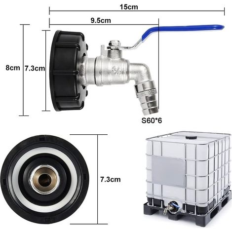 Ibc-entleerungsadapter S60x6 – 3/4-ventil Für Fass