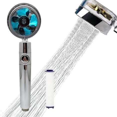 Duschkopf Mit Propeller, 360° Hochdruck-duschfilter, Rotierender Wassersparender Duschkopf, Turbolader-kit, Handduschköpfe (klassisches Blau)