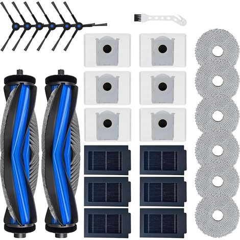 Kit D’accessoires Pour Ecovacs Deebot T50 Max Pro / T50 Max Pro Omni – 27 Pièces : 2 Brosse Principales, 6 Filtres, 6 Lingettes Mop, 6 Brosses Latérales, 6 Sacs À Poussière, 1 Brosse De Nettoyage